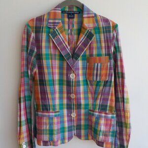 Ralph Lauren Sport Blazer Jacket - Multicolor Plaid Bright Cotton- Size 6 (582)